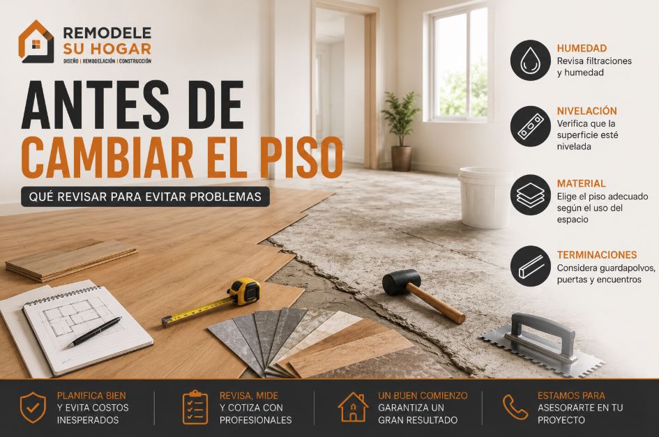 Antes de cambiar el piso de una casa revisar humedad, nivelación, material y terminaciones