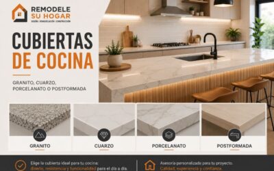 Cubiertas de cocina: granito, cuarzo, porcelanato o melamina postformada