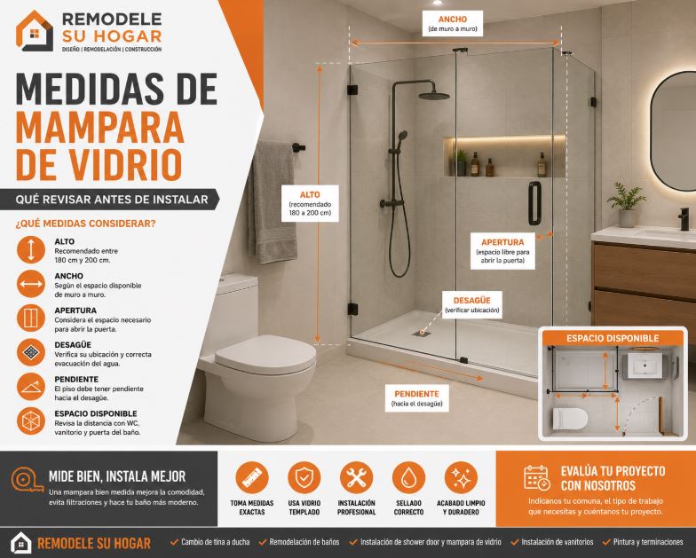 Medidas de mampara de vidrio para baño antes de instalar shower door